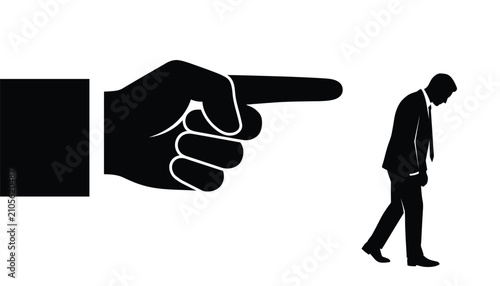 Fotografía Pointing Hand and Sad Man Icon Symbolizing Blame, Accusation, Depression, Workpl
