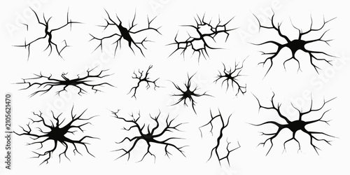 Black Crack Illustrations Set On White Background