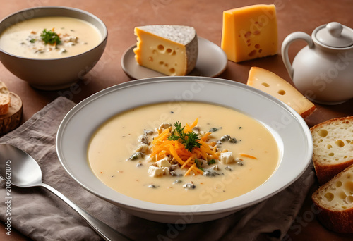 Creamy cheese soup with shr...