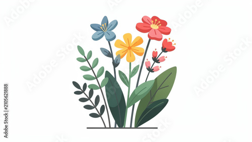 Colorful floral bouquet with vibrant flowers and lush green leaves for spring and summer themes