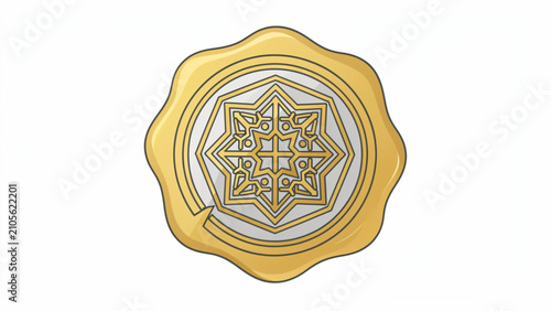golden wax seal with intricate geometric pattern and layered design on a white background for branding or sealing documents