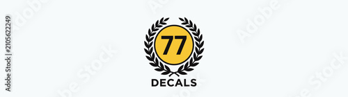 Number 77 emblem with laurel wreath and text