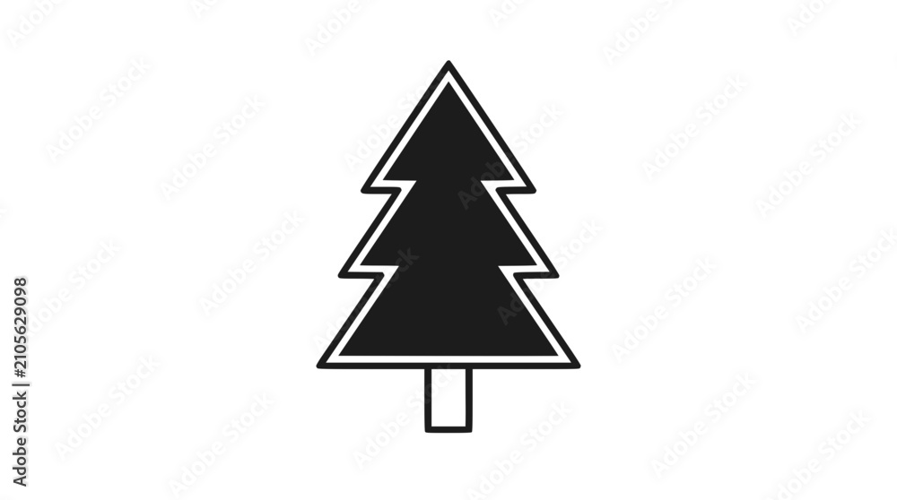Fototapeta premium Simple Black Christmas Tree Icon, Minimalist Pine Tree Silhouette, Vector Graphic