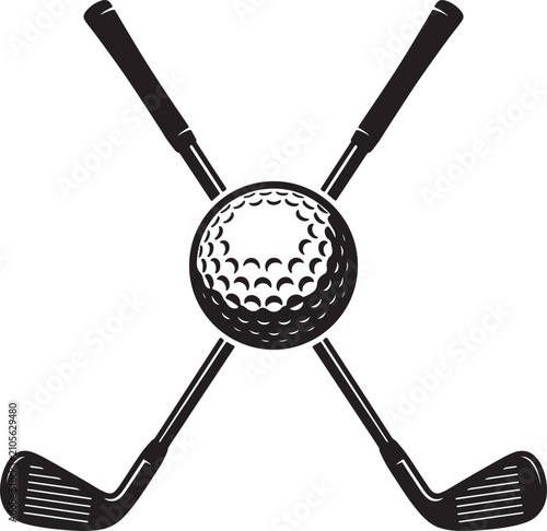 Crossed golf clubs with ball centered isolated on transparent background vector set.