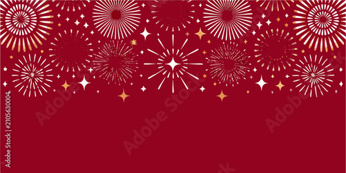 Schilderij op canvas Fireworks pattern on a deep red background celebratory vector illustration