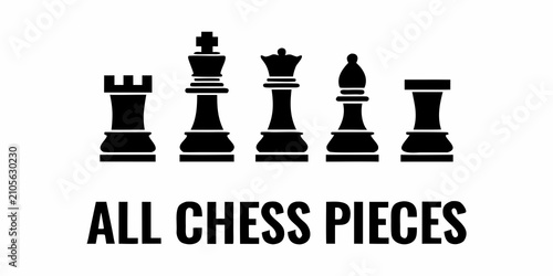 Tableau sur toile Chess Pieces Silhouette Collection On White Background