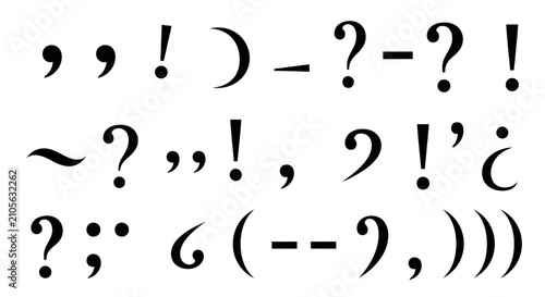 Tableau sur toile A diverse collection of common and less common punctuation marks, including commas, question marks, hyphens, and parentheses, displayed as typographical symbols