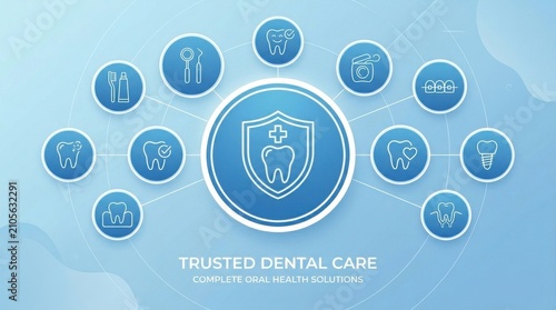 Comprehensive dental services illustration tooth health hygiene and modern treatment options for a healthy smile