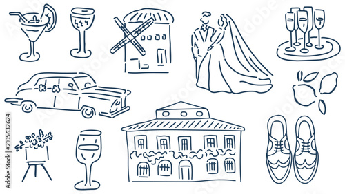 Hand Drawn Wedding Doodle Set, Not AI