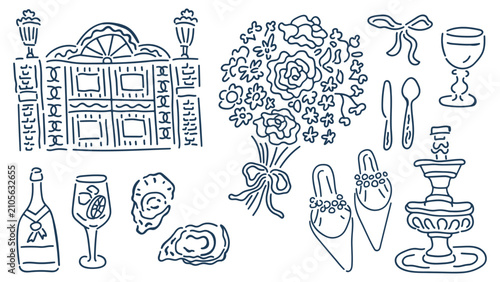Hand Drawn Wedding Doodle Set, Not AI