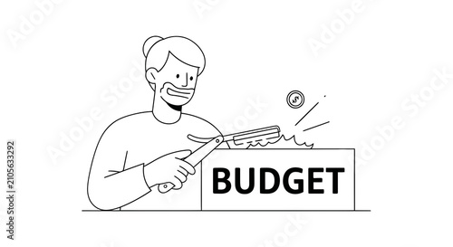 Obraz na płótnie Business person cutting budget with scissors illustration.