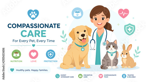 Cuadro en lienzo Warm vet smiles beside loyal pets