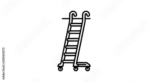 Simple line art icon of a rolling stepladder on a white background.