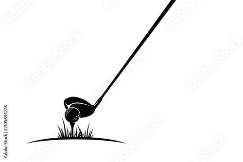 Golf Club And Ball Silhouette On White Background
