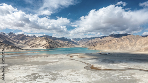 Pangong Tso Lake and Barren Mountains in Ladakh India