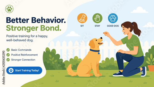 Cuadro en lienzo Woman kneels, rewarding dog with affection and praise