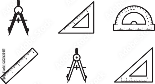 Foto Classic drafting tools set with compass protractor and triangles Vector