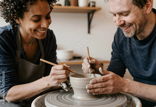 Smiling diverse couple crea...