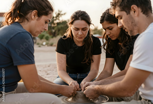 Four young adults learning ...