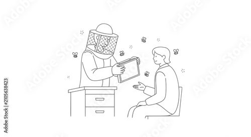 Beekeeper demonstrating honey extraction to a child.