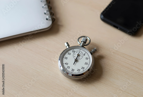 Silver stopwatch on a light...