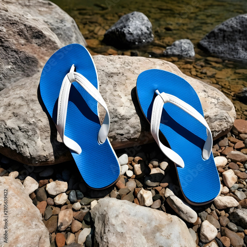 Blue and white flip flops o...