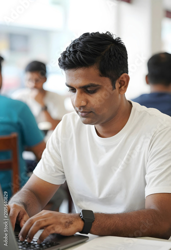 Young indian man focused on...