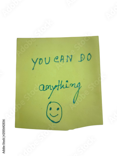 Yellow sticky note with handwritten you can do anything text