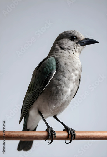 Small gray bird with green ...