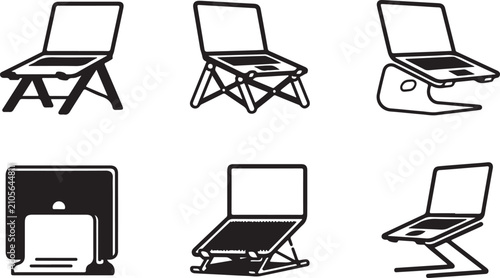 Foto Six laptop cooling stands and risers illustration Vector