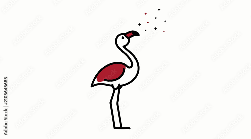 Obraz premium Flamingo looking up at floating bubbles or stars.