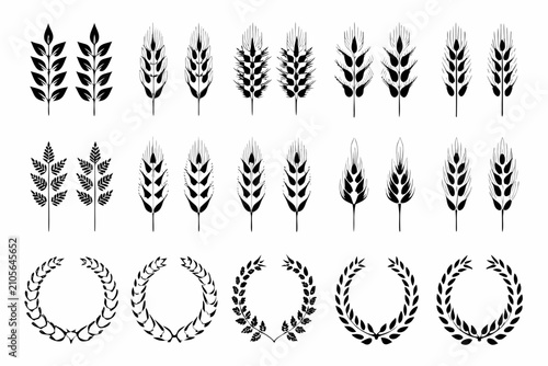 Φωτογραφία Wheat stalks and laurel wreaths black silhouette illustration on a white backgro
