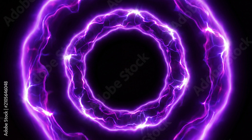 Abstract Futuristic Purple Energy Portal with Glowing Plasma Rings and Shockwave Effect on Black Background 