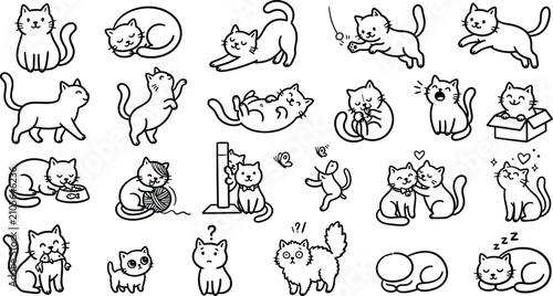 Quadro su tela Cats doodle set hand drawn cartoon vector illustration.