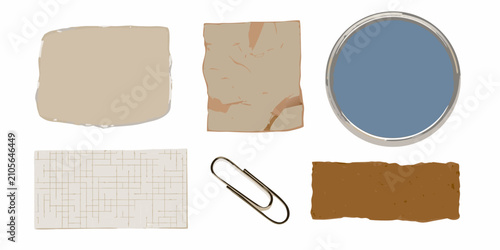 Photography Paper texture elements geometric shapes and office supplies in a flat vector ill