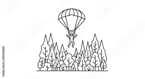 Obraz na płótnie Parachutist descending over a forest landscape illustration.