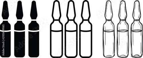Obraz na płótnie Set of medical ampoule icons in solid outline sketch styles with medicine inject