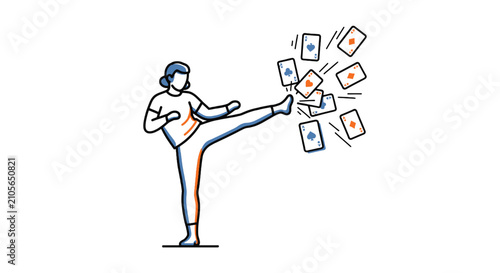 Fotografie Illustrated person kicking flying documents away.