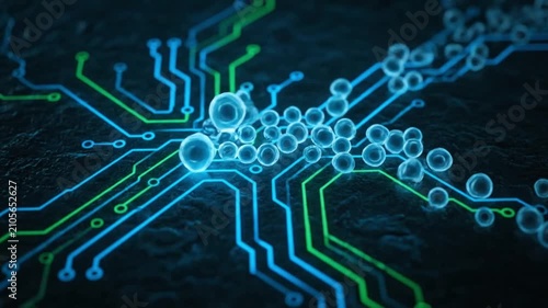 Abstract Digital Circuit Board with Glowing AI Neural Network Nodes