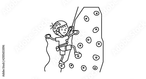 Photos Cartoon child rock climbing illustration.