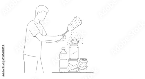 Tableau sur toile Man pouring liquid into stacked containers illustration.