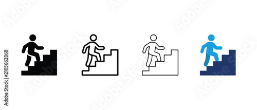 person climbing stairs with varying step and figure designs for graphic use