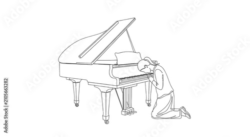 Photography Illustration of a person bowing to a grand piano.