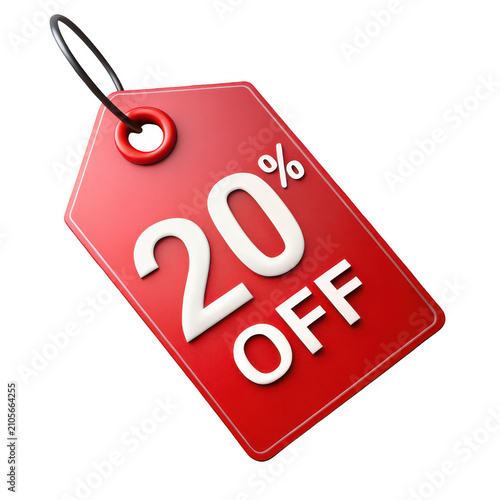Red sale tag with 20 percent off discount