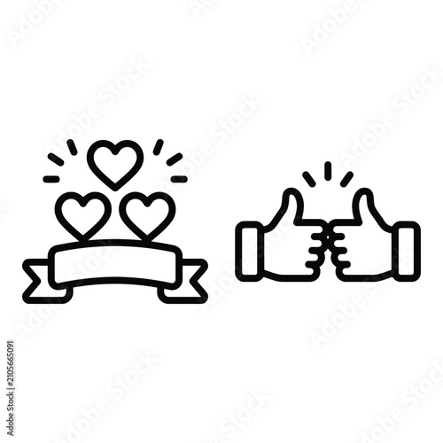 Positive handshake with love hearts celebration icon set