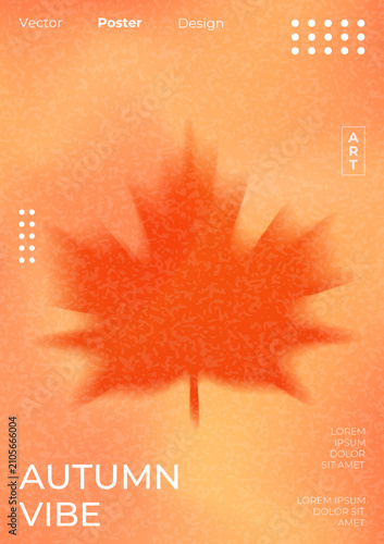Autumn Gradient poster Blur Leaf Leaves and Texture. Trendy Bright Abstract Vector Flyer with Colourful Gradation and Blurred Fall Maple Grainy Background for Autumn events ads brand y2k elements