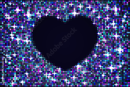 Картината върху платно Sparkling heart-shaped copyspace surrounded by holographic sequins in blue, purp