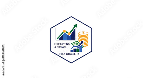 Billede på lærred Financial growth and profitability hexagon icon.