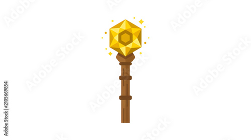 Golden Gem Scepter Magic Wand Vector Icon