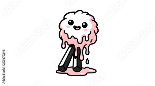 Cute Dripping Pink Brain Character Icon